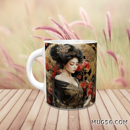 Mug tasse céramique personnalisable prénom - geisha 005 femme japonaise
