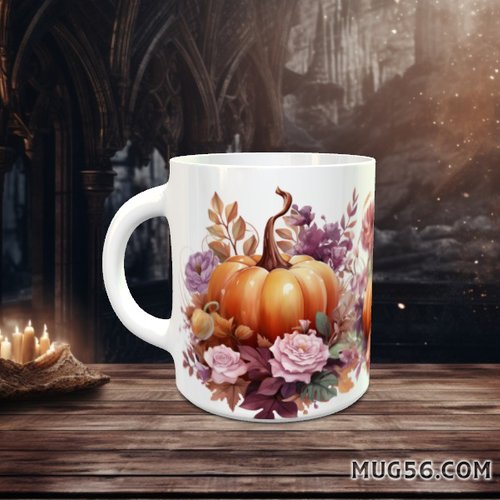 Mug tasse céramique personnalisable prénom -  automne 003 citrouilles fleurs