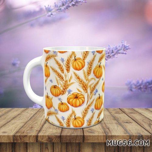 Mug tasse céramique personnalisable prénom -  automne 032 citrouilles blé