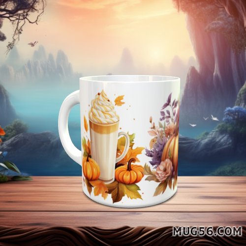 Design pour sublimation de mugs jpeg (fichier numérique) - automne 002 citrouilles pumpkin spice latte