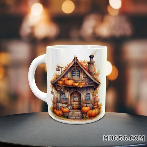 Design pour sublimation de mugs jpeg (fichier numérique) - automne 004 maison citrouilles