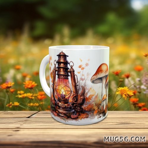 Design pour sublimation de mugs jpeg (fichier numérique) - automne 009 champignons lanterne cuivre