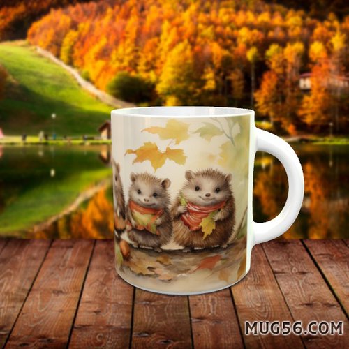 Design pour sublimation de mugs jpeg (fichier numérique) - automne 038 hérissons