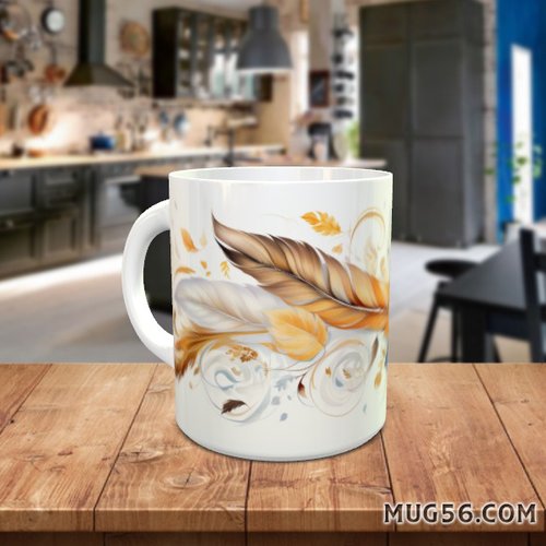 Design pour sublimation de mugs jpeg (fichier numérique) - automne 045 feuilles mortes plumes