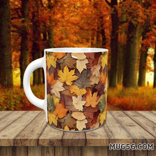 Design pour sublimation de mugs jpeg (fichier numérique) - automne 046 feuilles mortes plumes