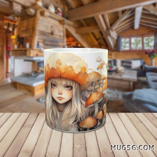 Design pour sublimation de mugs jpeg (fichier numérique) - automne 053 fille aux champignons