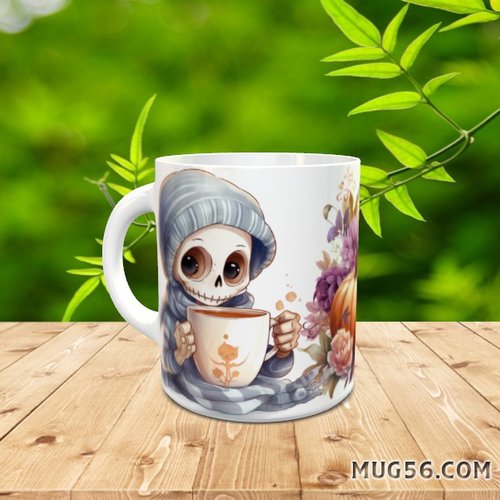 Design pour sublimation de mugs jpeg (fichier numérique) - halloween 001 squelette, citrouille
