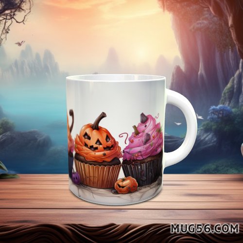 Design pour sublimation de mugs jpeg (fichier numérique) - halloween 002 citrouilles cupcakes gateaux