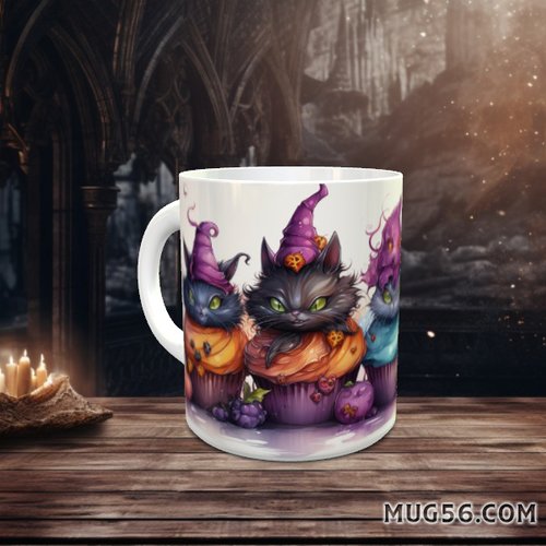 Design pour sublimation de mugs jpeg (fichier numérique) - halloween 003 chat cupcake gateau