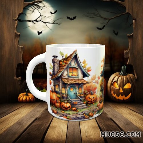 Design pour sublimation de mugs jpeg (fichier numérique) - halloween 007 citrouilles et maisonnettes