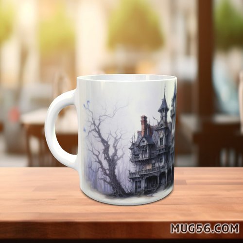 Design pour sublimation de mugs jpeg (fichier numérique) - halloween 010 manoir fantôme, phantom, hanté