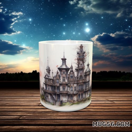Design pour sublimation de mugs jpeg (fichier numérique) - halloween 012 manoir fantôme, phantom, hanté