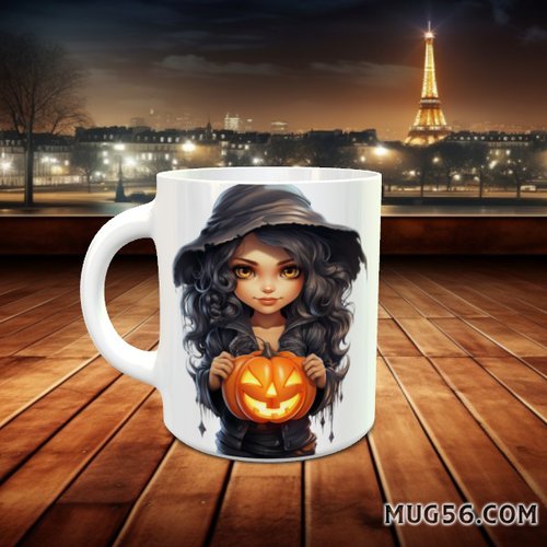Design pour sublimation de mugs jpeg (fichier numérique) - halloween 017 citrouille et sorcière