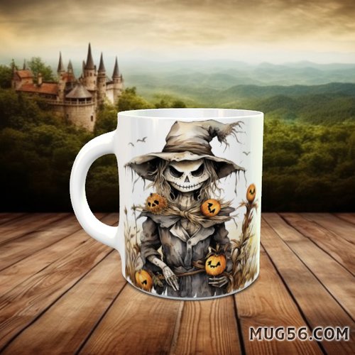 Design pour sublimation de mugs jpeg (fichier numérique) - halloween 020 épouvantail, squelette