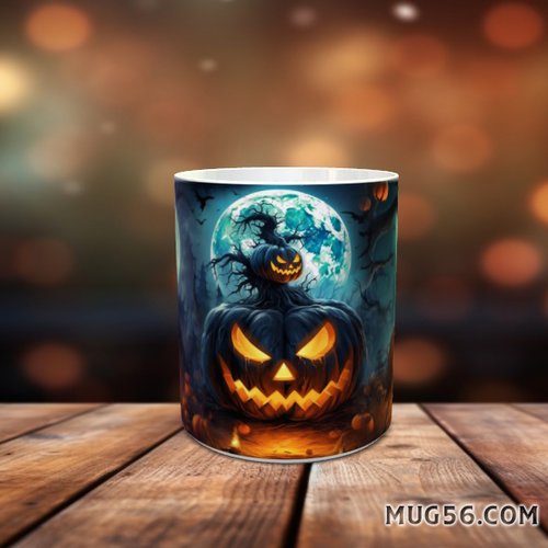 Design pour sublimation de mugs jpeg (fichier numérique) - halloween 021 citrouille et pleine lune