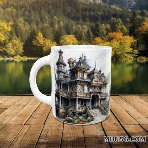 Design pour sublimation de mugs jpeg (fichier numérique) - halloween 022 manoir hanté, fantôme, haunted mansion, phantom