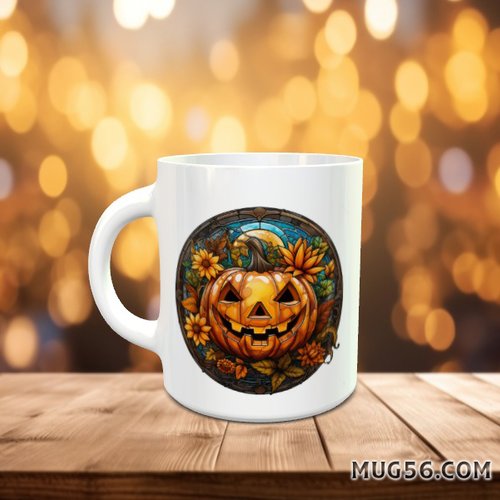 Design pour sublimation de mugs jpeg (fichier numérique) - halloween 023 citrouille vitrail