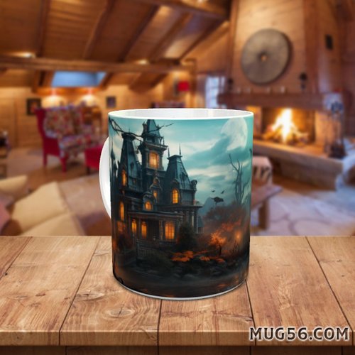 Design pour sublimation de mugs jpeg (fichier numérique) - halloween 024 maison hanté, fantôme, manoir, phantom, haunted mansion