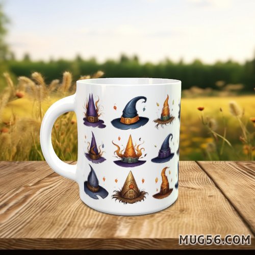 Design pour sublimation de mugs jpeg (fichier numérique) - halloween 025 chapeau, sorcier, sorcière