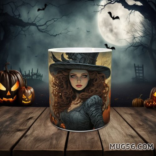 Design pour sublimation de mugs jpeg (fichier numérique) - halloween 028 sorcière et citrouilles