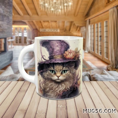 Design pour sublimation de mugs jpeg (fichier numérique) - halloween 033 chat chapeau