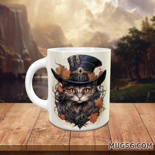 Design pour sublimation de mugs jpeg (fichier numérique) - halloween 034 chat chapeau