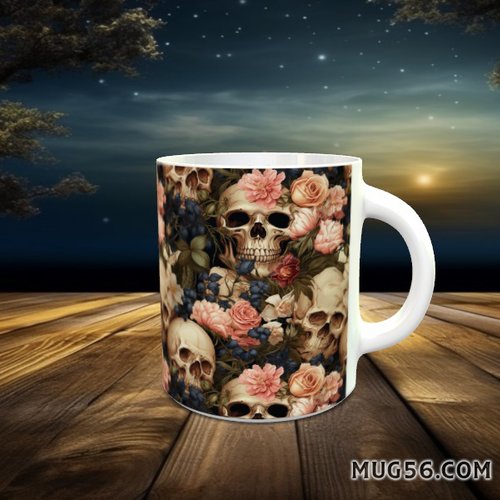 Design pour sublimation de mugs jpeg (fichier numérique) - halloween 041 têtes de mort et roses