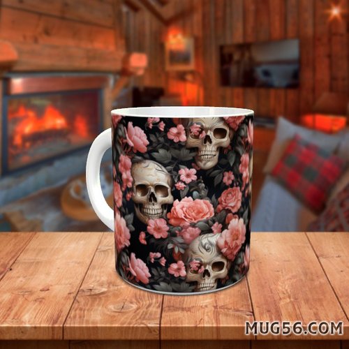 Design pour sublimation de mugs jpeg (fichier numérique) - halloween 042 têtes de mort et roses
