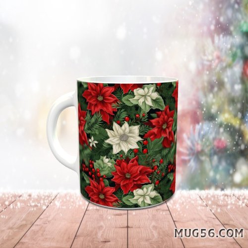 Mug tasse céramique - collection 2023 - noel christmas 012 fleurs, poinsettias