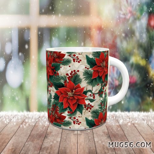 Mug tasse céramique - collection 2023 - noel christmas 013 fleurs poinsettias
