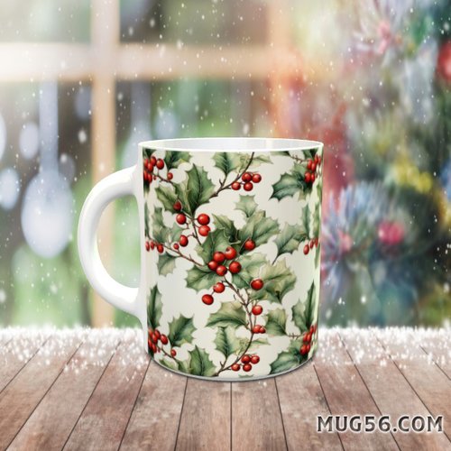 Mug tasse céramique - collection 2023 - noel christmas 022 houx