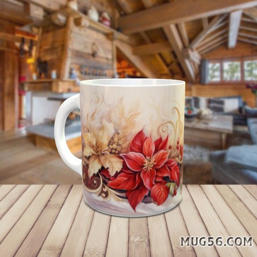 Mug tasse céramique - collection 2023 - noel christmas 038 fleurs poinsettias