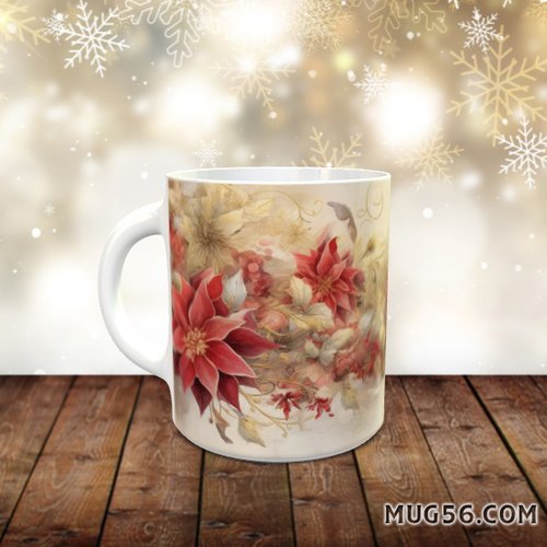 Mug tasse céramique - collection 2023 - noel christmas 044 fleurs poinsettias