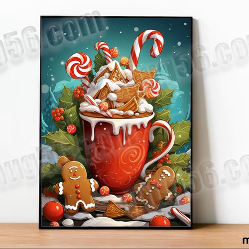 Art mural, affiche poster grand format a4 chocolat chaud noël, christmas 002
