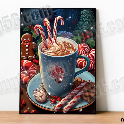 Art mural, affiche poster grand format a4 chocolat chaud noël, christmas 003