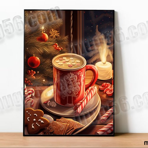Art mural, affiche poster grand format a4 chocolat chaud noël, christmas 004