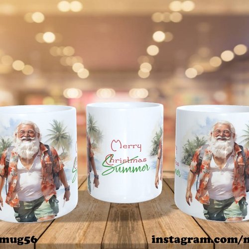 Mug tasse été summer père noël, santa claus en vacances