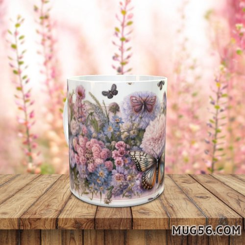 Mug tasse floral fleur 021 fleurs des champs papillon