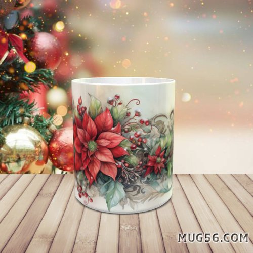 Mug tasse céramique - collection 2023 - noel christmas 043 poinsettias