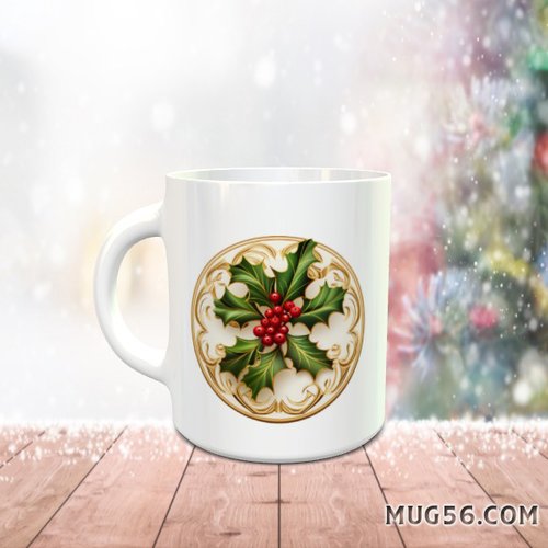 Mug tasse céramique - collection 2023 - noel christmas 051 houx