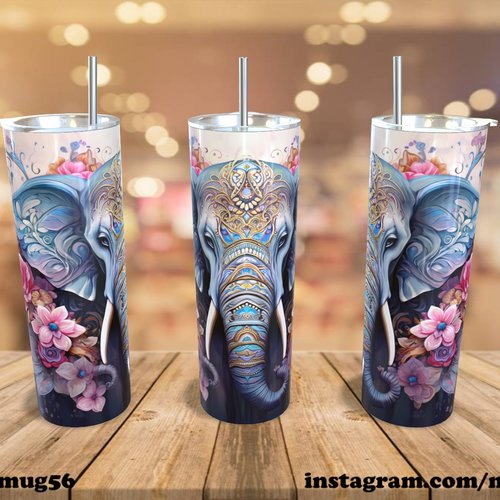 Tumbler / thermos / gobelet 600 ml 20 oz - éléphant 002