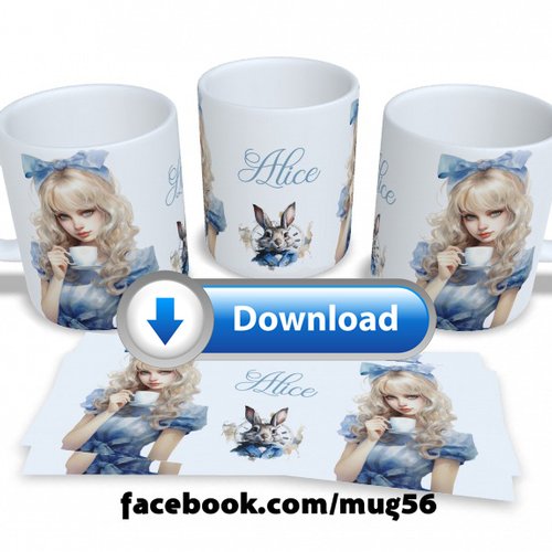 Design pour sublimation de mugs jpeg (fichier numérique) - alice aux pays des merveilles 009