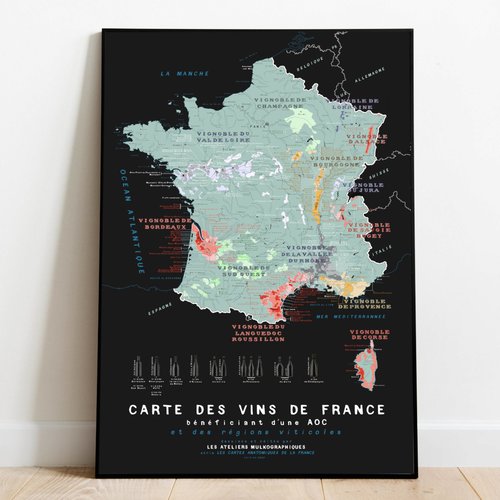 Carte des vins de france détaillée 70x100cm 2025