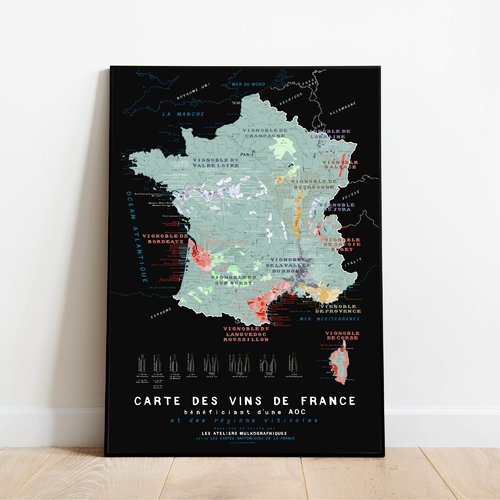 Carte des vins de france détaillée 70x100cm 2026