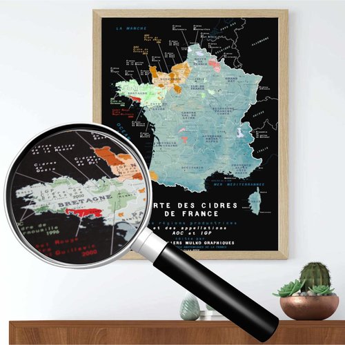 Carte des cidres de france et régions cidricoles traditionnelles 50x70cm
