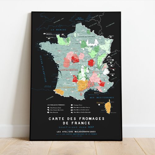 Carte des fromages de france détaillée 50x70cm