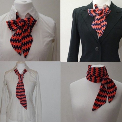Foulard, écharpe, lavallière à motifs bleu marine et orange sur fond blanc