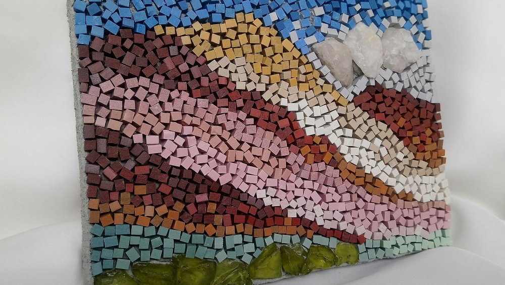 Tableau mosaïque contemporaine paysage de montagnes - Un grand marché
