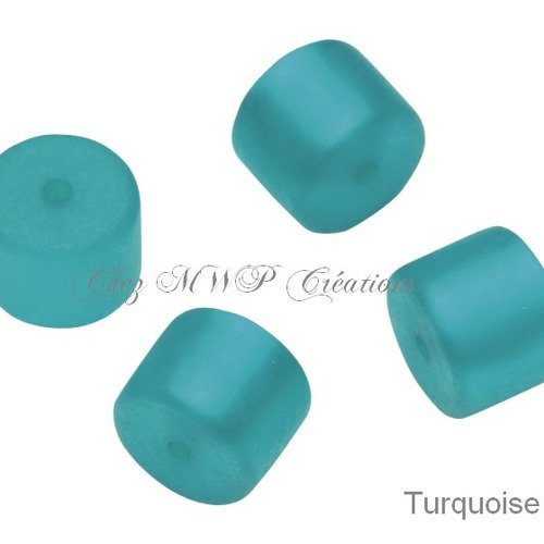 Perles polaris cylindre mat 8x10mm - turquoise