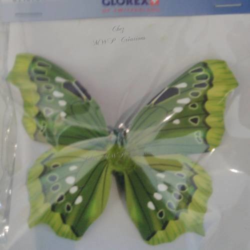 Papillon en papier avec clip modéle 1 - 11cm - vert 